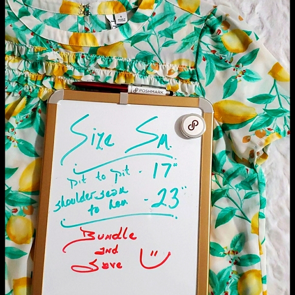 ELLE Lemon print graphics ruffle frontshort sleeve Small EUC travel fruity - Picture 5 of 7